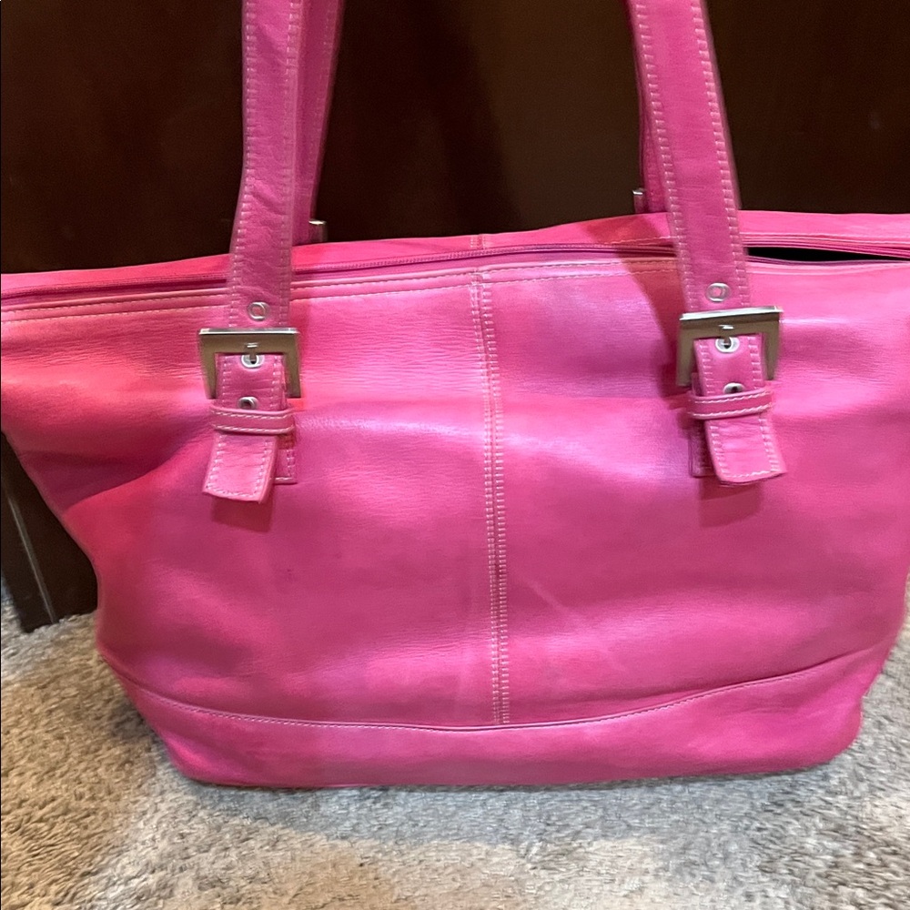 Vibrant Pink Leather Tote Bag